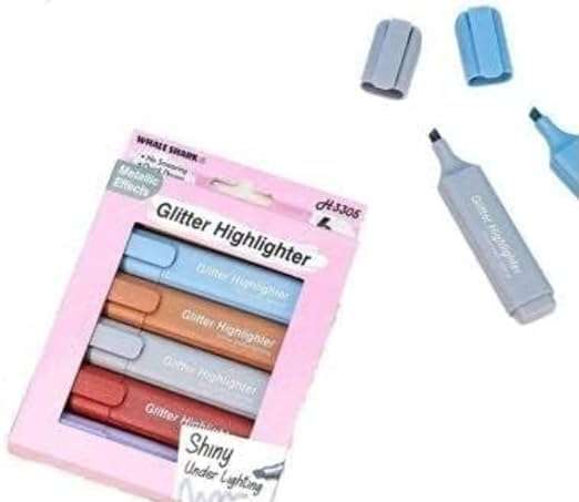 kreni Glitter Highlighter Pens in Fluorescent Colors School Stationary | Marker Pens with Shiny Effects | Set of 6 6