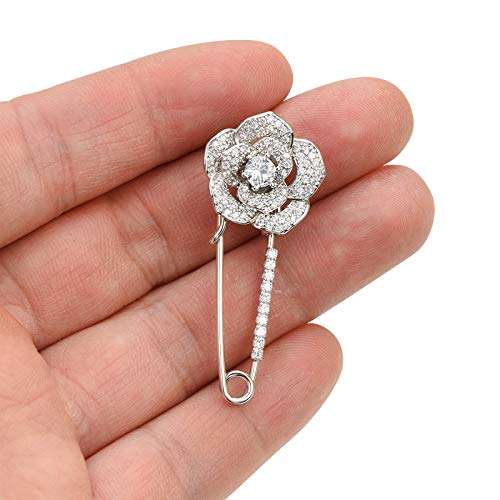 YYBONNIE Silver Tone Sparking Micro Pave Layered Petal CZ Rose Flower Cardigan Sweater Safety Pin Brooch 4
