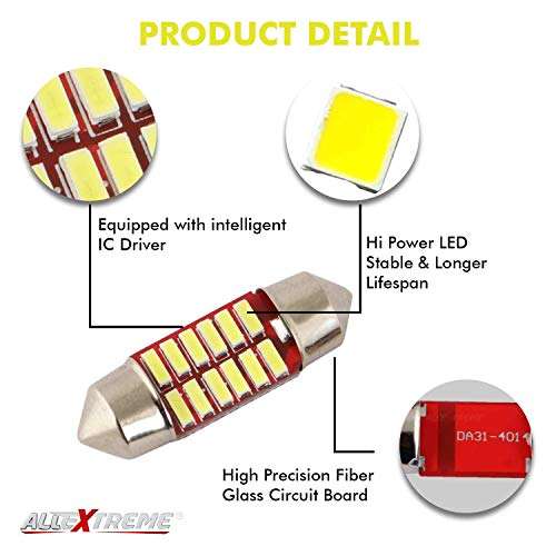 Allextreme EX12RLW 12 LED Universal Car Interior Super Bright Roof Light Reading Dome Bulb Lamp with Festoon Holder (2 Pcs) 4