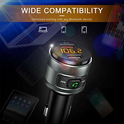 Bluetooth 5.3 FM Transmitter for Car, 3.0 Wireless Bluetooth FM Radio Adapter Music Player FM Transmitter/Car Kit with Hands-Free Calling and 2 USB Ports Charger Support USB Drive 5