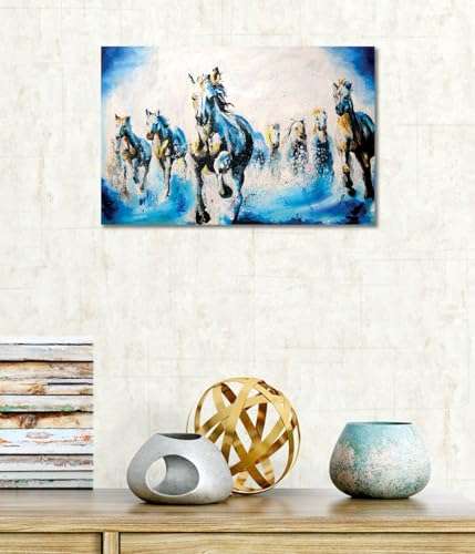 Tamatina Modern Art Canvas Painting | Seven Horses | Vastu | contemporary | Abstract Art Unframed painting for Home décor|size - 13X9 Inches.s338 5