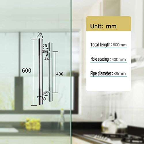 XLAHD Bathroom Shower Door Handle, Heavy Duty Brushed 304 Stainless Steel Round Tube Commercial Glass Door Handle/Push-Pull Door Handle 6040cm 2