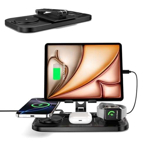 Wireless Charging Station for iPhone, Wired Charger for iPad, 4 in 1 Charging Station for iPhone 16/15/14 Series, Fast Wireless Charger for Multiple Devices, for AirPods&iWatch,Charging Stand for iPad 1