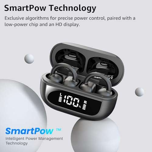 TOZO OpenEarRing True Open Ear Headphones, Lightweight Comfort Open Ear Clip Wireless Earbuds, 40H Play Bluetooth 5.4 Headphones with Smart Digital Display Design Fit Sports Running, Workout Black 4