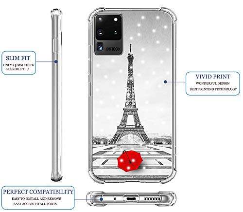 IWONE S20 Ultra 5G Case Eiffel Tower Designer Rubber Protective Skin Cover Shockproof Compatible for Samsung Galaxy S20 Ultra 5G Get Lost in Paris Creative Romantic Eiffel Tower Design 4