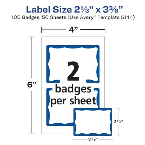 Avery Customizable Name Tags, 2-1/3" x 3-3/8", White with Blue Border, 100 Removable Name Badges (05144) 3