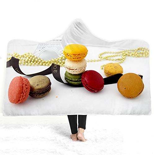 Cozy Macaron Cookies Western-Style Cakes 3D Digital Printing Double Plush Thick Cloak Hats Hooded Blanket Warm ( Color : 2 , Size : 150200cm ) 1