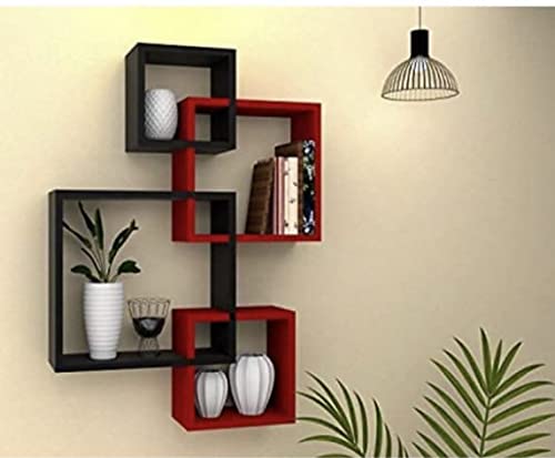 IRFANHANDICRAFTS ® Interlock Wall Shelf Colour (red Black) Wall Shelves Home Decor Engineered Wood 13