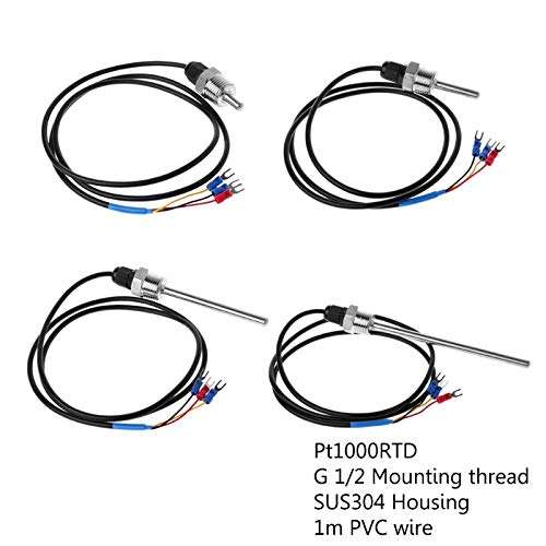 Abnana PT1000 SUS304 Housing Platinum Resistance Temperature Sensor G1/2 Thread 3-Wires (100mm) 4