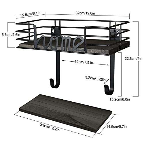TJ.MOREE Ironing Board Hanger Wall Mount- Laundry Room Decor- Iron and Ironing Board Holder, Laundry Room Organization and Storage with Large Storage Dark Gray Wooden Base Basket and Removable Hooks 5
