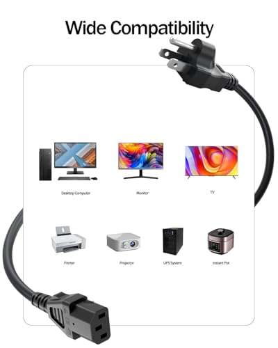 3 Prong Power Cord Cable Fit for Panasonic Samsung Dynex Sanyo Epson Projector Sony Sharp TV Computer Monitor 3