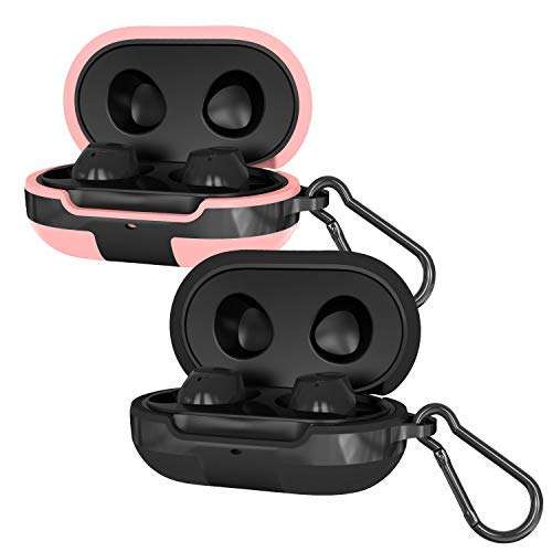 Samsung Galaxy Buds Case 2019/2020 Plus, 2 Pack Silicone Cover with Carabiner, Anti-Lost & Shockproof (Black+Red) 1