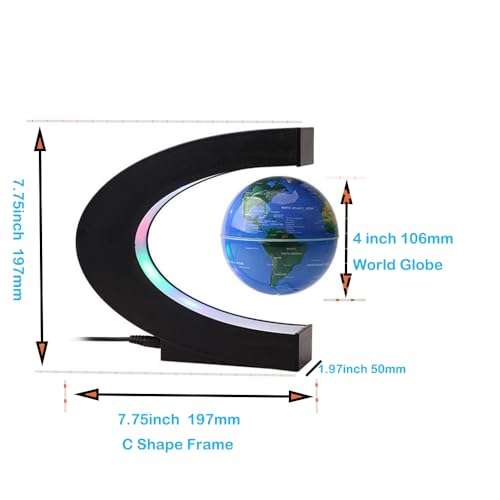 FUGEST Magnetic Floating Globe 2 in 1 Blue 4in Constellations Globe World Map C Shape Base LED Light Lamp Rotating 3