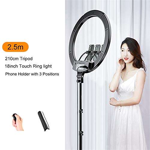 Ljings 18 Selfie Ring Light LED,with Tripod Stand Cell Phone Holder and Remote Control,Dimmable Beauty Ringlight for Photography Makeup Live Streaming,2.5m,kit 1 1