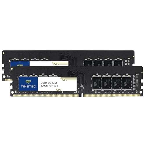 Timetec 32GB KIT(2x16GB) DDR4 3200MHz (or 2933MHz or 2666MHz) PC4-25600 Non-XMP CL22 1.2V Non-ECC Unbuffered 2Rx8 Dual Rank 288 Pin UDIMM Desktop PC Computer Memory RAM Module Upgrade 1