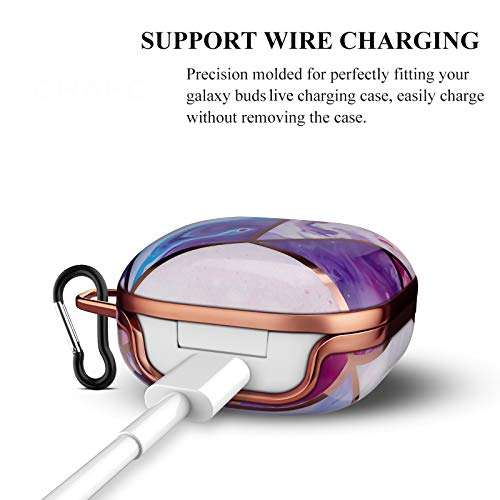 Troniker Stylish Case for Galaxy Buds 2 Pro (2022)/Galaxy Buds 2 (2021)/Galaxy Buds Pro (2021)/Galaxy Buds Live (2020) for Women Girl Full Protective Hardshell Case (Purple Gold Marble) 6