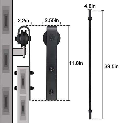 YIGOLD 8 ft Sliding Barn Door Hardware Kit Heavy Duty Sturdy Factory Outlet Carbon Steel(Additional with 1x Floor Guide Metal,1xHandle Pull and Flush Hardware Set),J Shape Hanger (8ft) 5