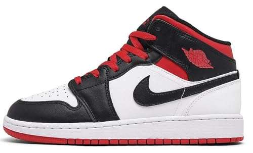 Big Kid's Jordan 1 Mid White/Gym Red-Black (DQ8423 106) - 7 1