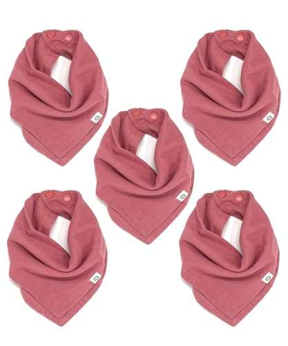 Kishu Baby Indi Organic Baby Bandana Bibs – Fairtrade 4-Way Reversible Drool Bibs for Boys & Girls – Unisex (Set of 5) (Sahara) 1