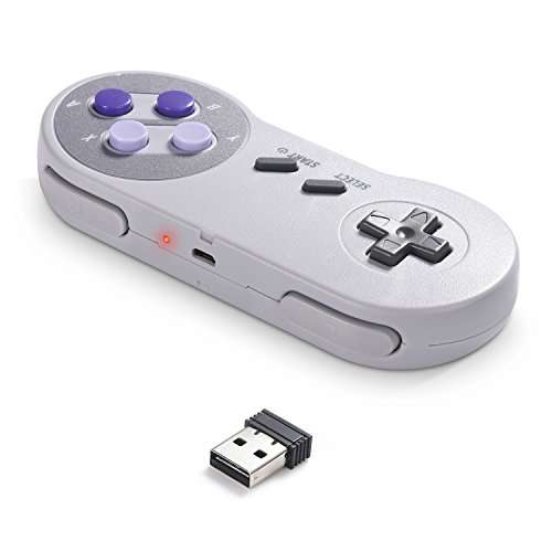 SAFFUN 2 Pack 2.4 GHz Wireless USB Controller Compatible with Super NES Games, SNES Retro USB PC Super Classic Controller for Windows PC MAC Linux Genesis Raspberry Pi Retropie (Purple/Gray) 3