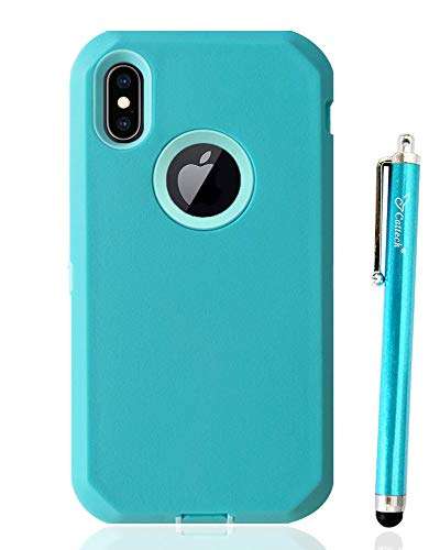 Case for iPhone Xs Max Heavy Duty Protective Cover for Men Women Shockproof Full Body Protection Anti Scratch Shell Hard Hybrid Soft Silicone Phone Cases for iPhone Xs Max + Stylus (Mint Green) 2