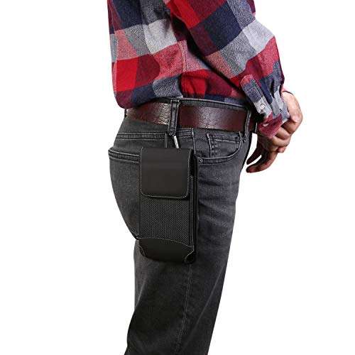 Rugged Oxford Belt Holster Case Belt Loop Carabiner Clip Phone Holder for LG V50 ThinQ V40 ThinQ V20 Stylo 4, Moto Z4 Play G7 Power G7 Plus G6 Plus E5 Plus, Blu Vivo XL4 Vivo X, HTC U Ultra U11 Eyes 5