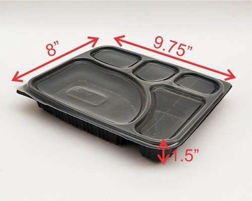 Tia Crafts Microwave Safe 5 Compartment Meal Tray with lid for Dinner, Lunch | Made of 100% BPA Free Food Virgin Plastic Black (10) 6