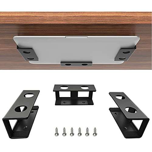 IFCASE Under Desk Laptop Mount, Metal Under Desk Shelf Holder for Laptop, Mac mini, MacBook, Keyboard with Anti-Scratch Silicone (Black) 1