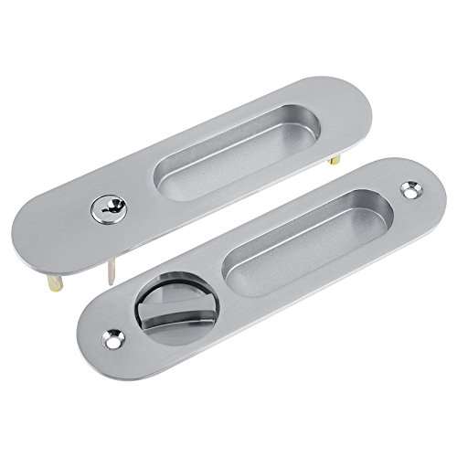 Sliding Barn Door Lock Handle Pull Kit AntiTheft With Flush Mount Strong Industrial Pull Privacy Latch With Keys For Barn Wood Furniture Hardware(Silver) 6