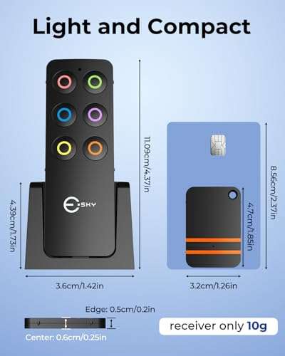 Esky Key Finder, Remote Finder Locator with Sound 85dB, with 2 Transmitters and 6 Slim Receivers, Wallet Tracker Key Finders & Trackers, Remote Item Finder Beeper Tags for Finding Keys Remotes Wallets 2
