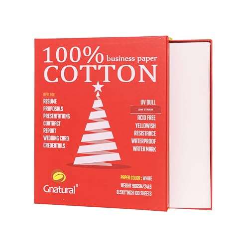 100% Cotton Business Paper, 8.5 x 11 inch 24lb Inkjet Laser Printing Paper, White Color Waterproof Watermark Paper- 100 Sheets Low Starch