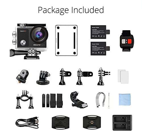 Dragon Touch 4K Underwater HD Action Camera, Vision 3 Pro Touch Screen 20MP 100FT Waterproof Video Camera Adjustable View Angle WiFi Sports Camcorder with Remote Control Helmet Accessories 6