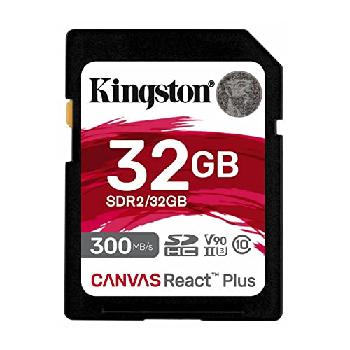 Kingston Canvas React Plus 32GB SD Card | SDHC UHS-II | 300R/260W U3 V90 | Full HD/4K/8K | SDR2/32GB