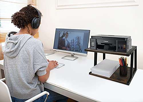 Rustic Desktop Printer Stand, Home and Office Organization and Storage Desktop Shelf, Desk Stand Bookshelf, Perfect 2 Tier Wood Desk Organizer for Printers, Fax Machine, Scanner, Office Supplies 3