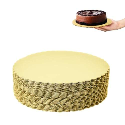 CURATED CART™ Cake Board Round Cake Boards - MDF Cardboard Disposable Cake Pizza Circle Scalloped Mate Gold Tart Decorating Base Stand (8 Inch (Pack of 10 Pcs))