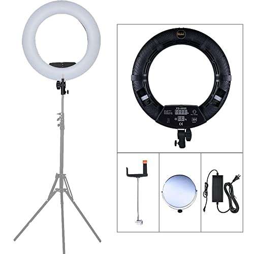 Yidoblo FD-480 96W 18" 480 LED Ring Light Bi-Color Photo Video Portrait Film Selfie YouTube Photography Continuous Lighting with Phone/Camera Holder, Makeup Mirror Black