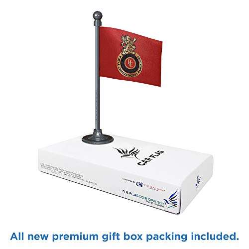 The Flag Corporation RCB Royal Challengers Bangalore Car Dashboard Flag 2in x 3in With A Stainless Steel Gunmetal Black Base 5