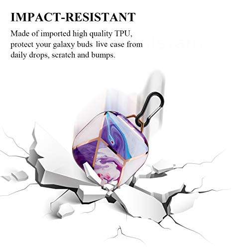 Troniker Stylish Case for Galaxy Buds 2 Pro (2022)/Galaxy Buds 2 (2021)/Galaxy Buds Pro (2021)/Galaxy Buds Live (2020) for Women Girl Full Protective Hardshell Case (Purple Gold Marble) 5