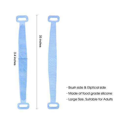 silicone body bath shower scrubber - extra longer 35 inch back brush face cleaning brush travel cosmetic bag exfoliating lengthen strong extensibility stimulate the circulation of blood purple 3