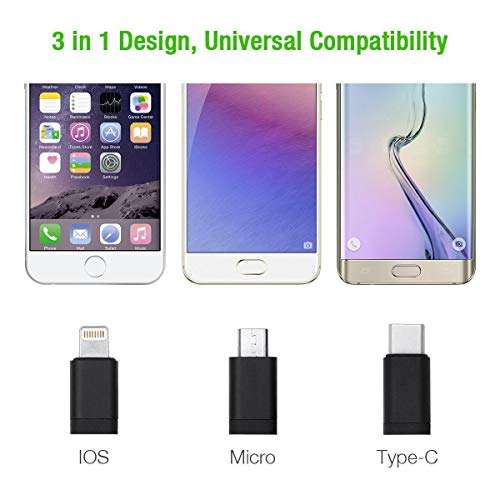 BoxWave Cable Compatible with JVC HA-C300 - AllCharge 3-in-1 Cable for JVC HA-C300 - Jet Black 4