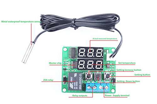 LM YN Digital Thermostat Module DC 12V -50℃ to 125℃ Temperature Controller Board Electronic Temperature Control Module Switch Waterproof Sensor Probe Dual LED Display Red Blue 2
