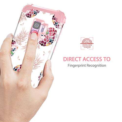 LONTECT Compatible Galaxy S9 Case Floral Pineapple 3 in 1 Heavy Duty Hybrid Sturdy High Impact Shockproof Protective Cover Case for Samsung Galaxy S9 - Pineapple/Rose Gold 6