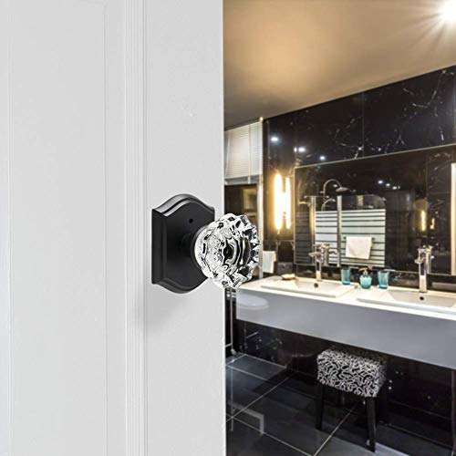 CLCTK Glass Door Knobs Interior with Lock, Vintage Privacy Crystal Door Knobs for Bedroom Bathroom, Matte Black 5