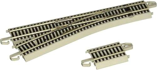 Bachmann Trains - E-Z COMMAND DCC EQUIPPED #4 TURNOUT – LEFT - NICKEL SILVER E-Z TRACK With Grey Roadbed - HO Scale 1