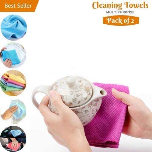 Diamonddeal Microfiber Glass Scrubbing Cloth & Polishing Cloth (Set of 2)-Fast Drying Cleaning Cloth for Any Surface Car, Gym, Spa, Kitchen, Floor, Glass, to Rub Dirty Surface (Size 30CM X 30CM). 3