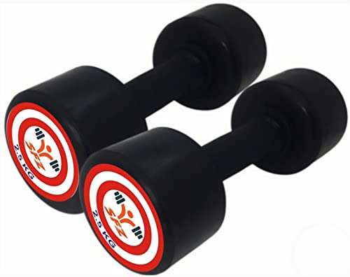 SAM Rubber Coated Dumbbells 2.5kg set/Pair Home Gym Exercise Rubber Weight Dumbbell (5kg)