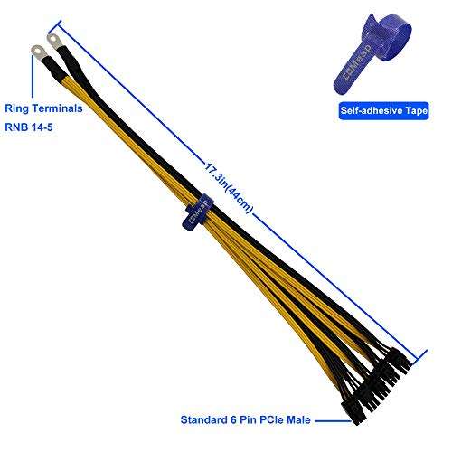 COMeap Ring Terminals RNB 14-5 to 5X 6 Pin PCIe Mining Video Card GPU Power Adapter Cable for Bitcoin Ethereum Mining 17.3-inch(44cm) 4