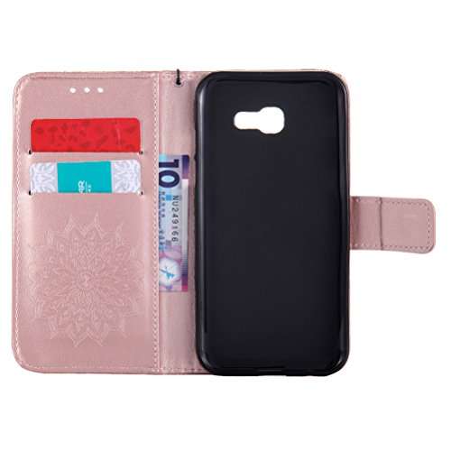 Samsung Galaxy A5 2017 Case EMAXELER Stylish Wallet 3D Embossed Kickstand Flip Sun Flower Three Dimensional Cards Slot Cash Pockets PU Leather for Samsung A5 2017 Sun Rose Golden 4