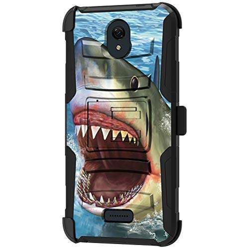 TurtleArmor | Compatible with Cricket Icon 2 Case | U325 [Hyper Shock] Hybrid Reinforced Dual Layer Case Belt Clip Holster Stand Sea Ocean - Shark Attack 1
