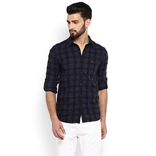 Mufti Men's Slim Fit Shirt (MFS-10032-I_05-Navy_XXL_Navy Blue_2XL) 1